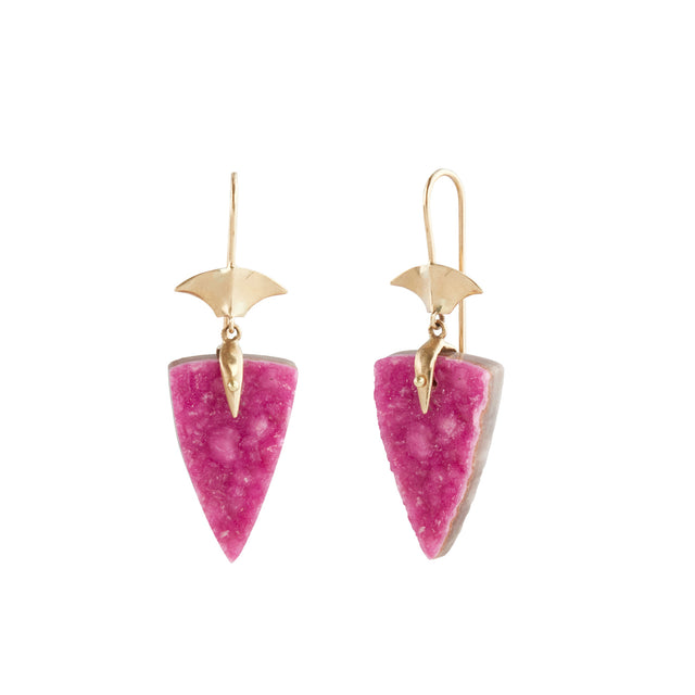 Annette Ferdinandsen Arrowhead Drop Earrings - Cobaltoan Calcite - Earrings - Broken English Jewelry, front and angled view
