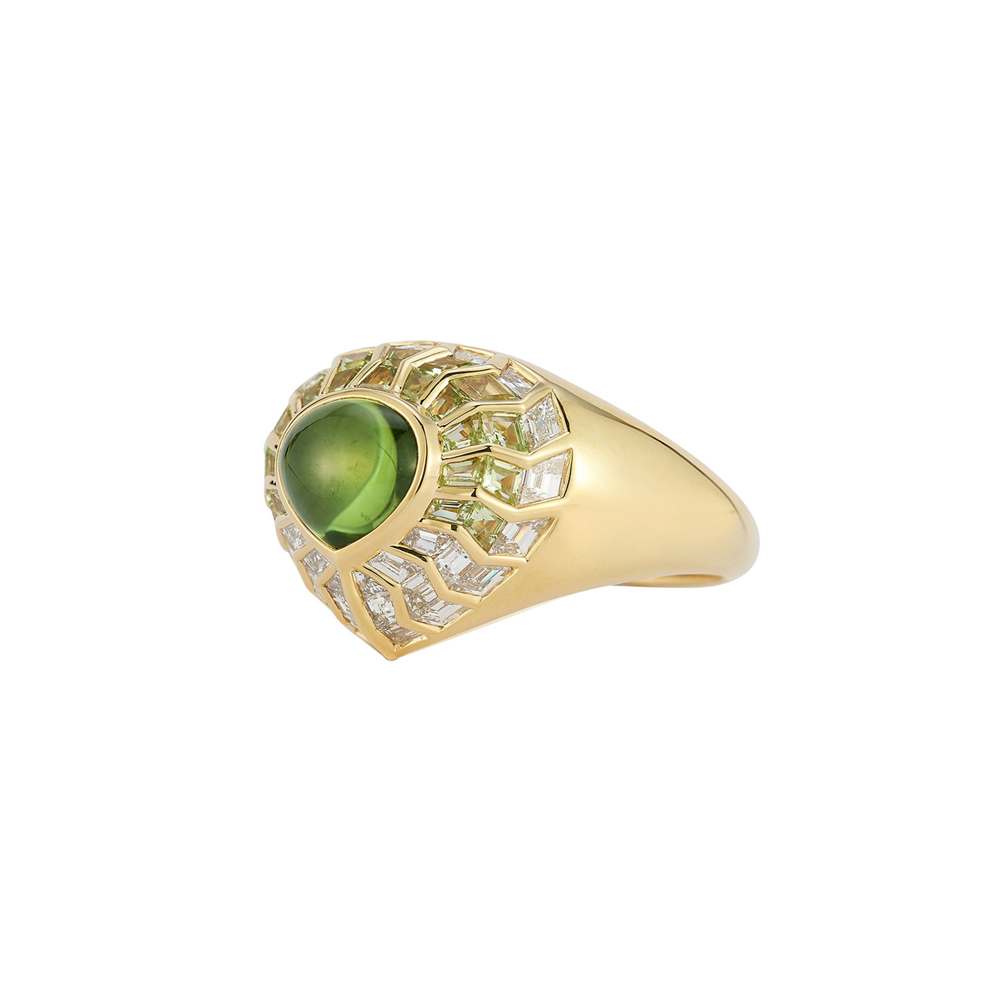Aphrodite Shield Ring with Peridot & Diamonds