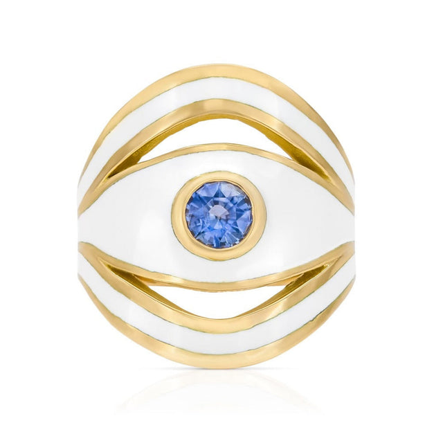 Blue Sapphire and White Enamel Evil Eye Ring