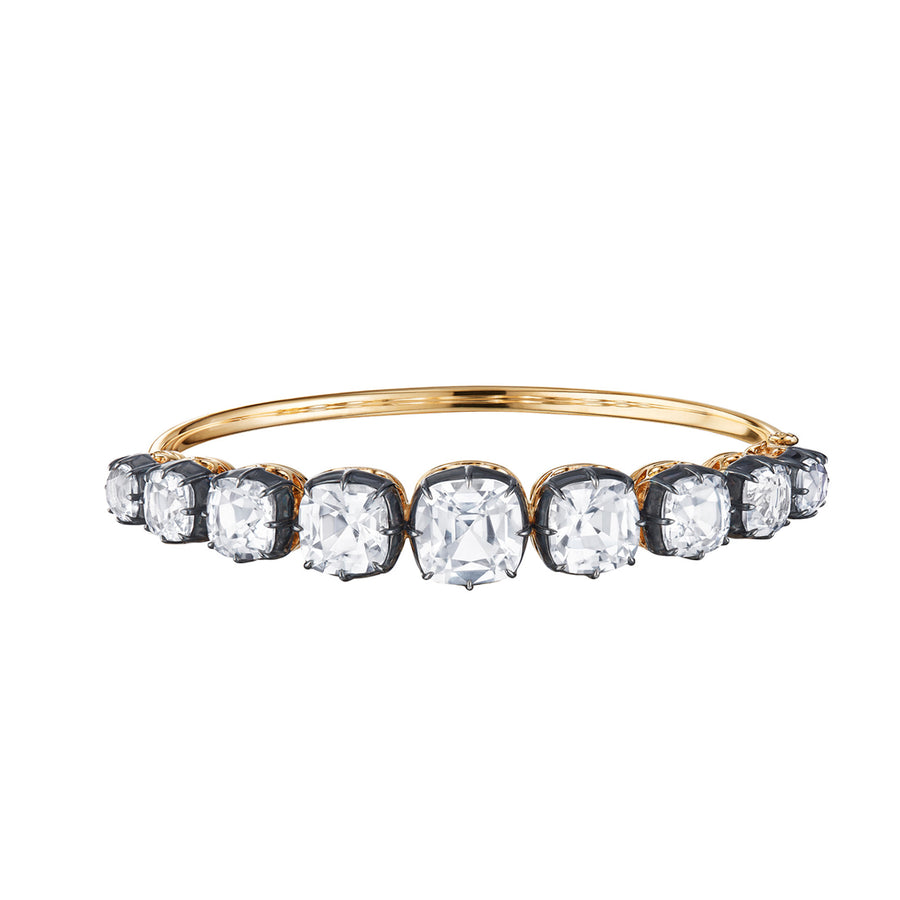 Fred Leighton Collet Cushion-Cut Bangle - White Topaz - Bracelets - Broken English Jewelry front view