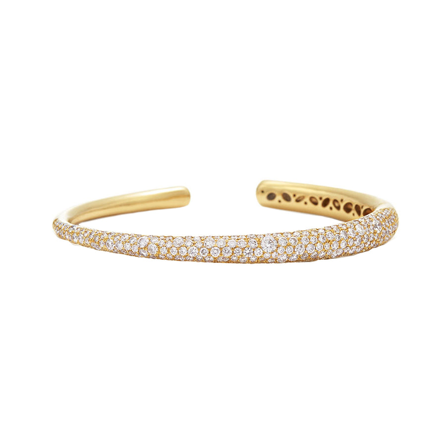 Cobblestone Cuff Bangle with Pavé Diamonds - Yellow Gold - Bracelets - Broken English Jewelry front view