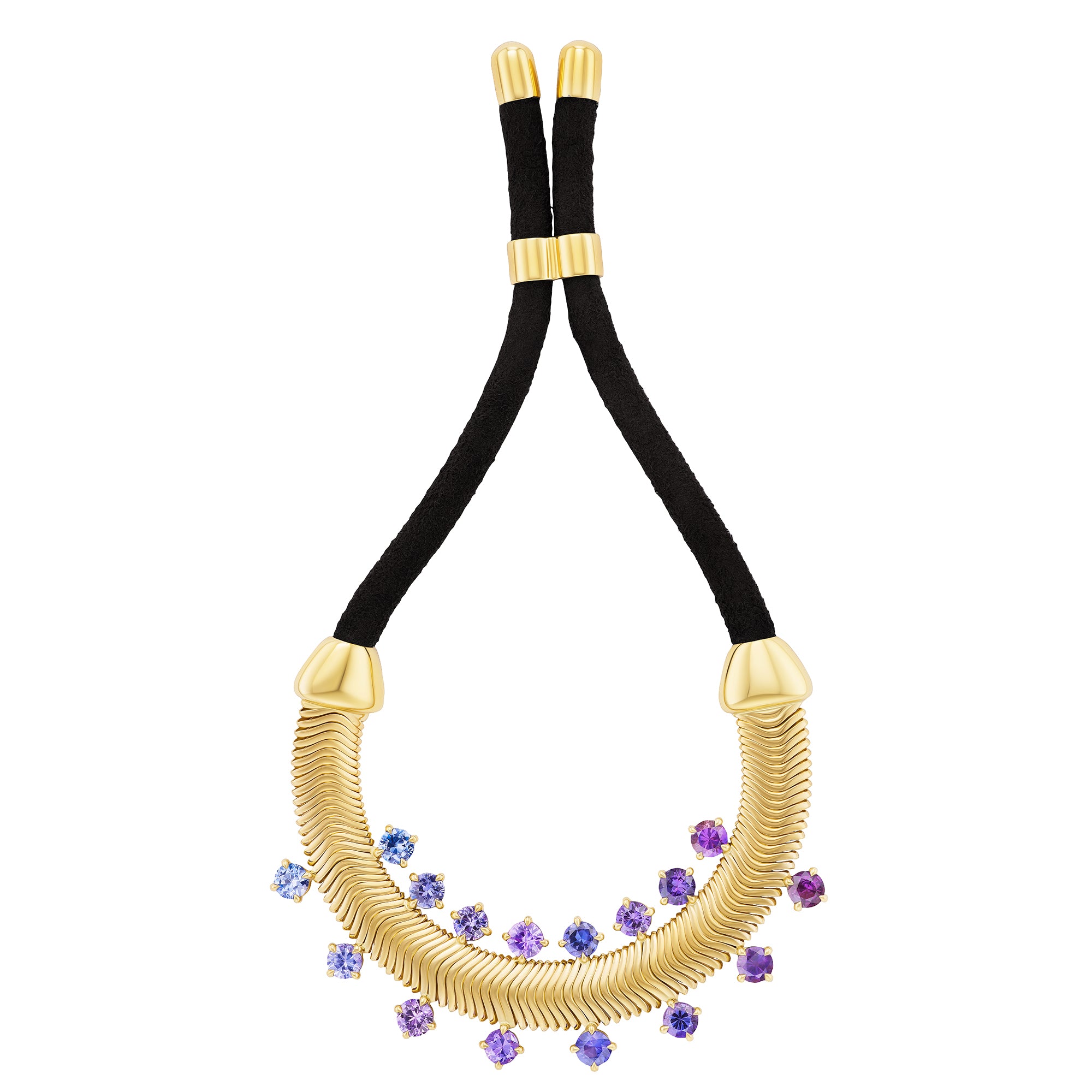 Emily P. Wheeler - Purple and Blue Sapphire Suede and Snake Chain Bracelet