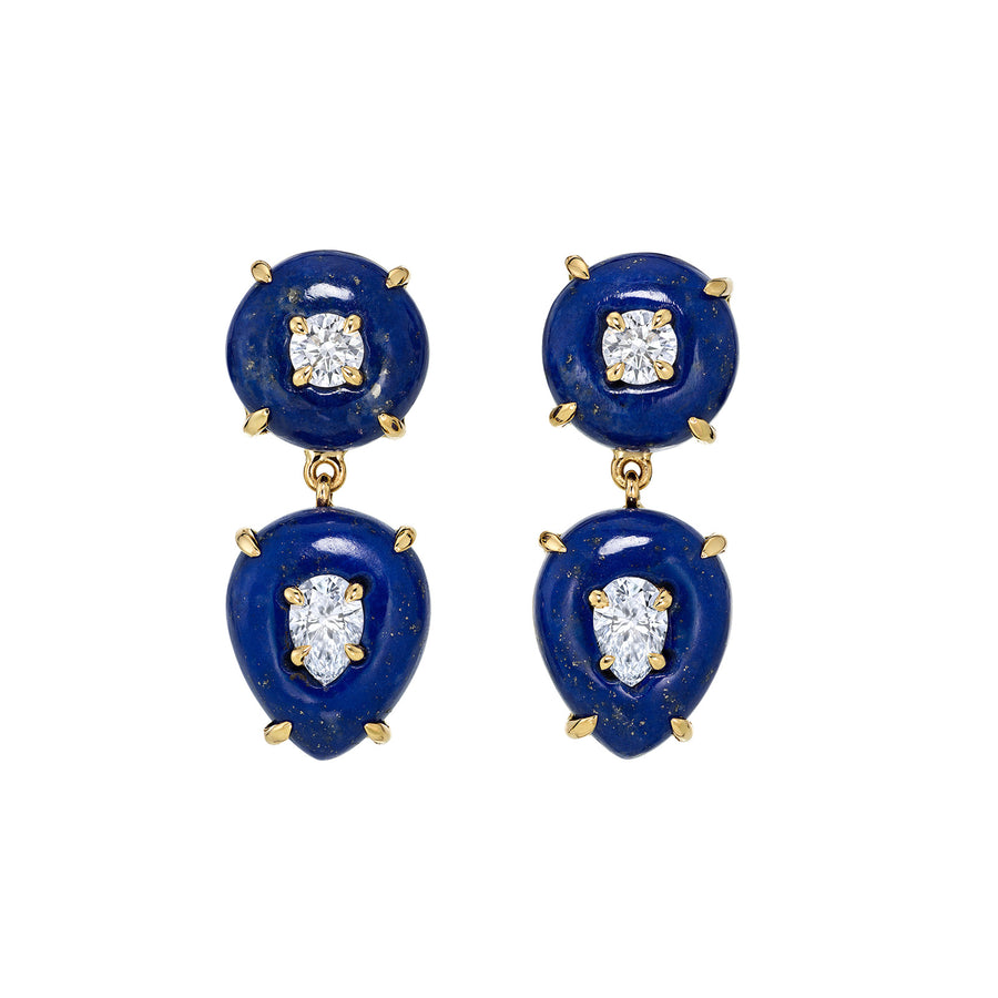 Sauer Lapis and Diamond Drop Earrings - Earrings - Broken English Jewelry front view