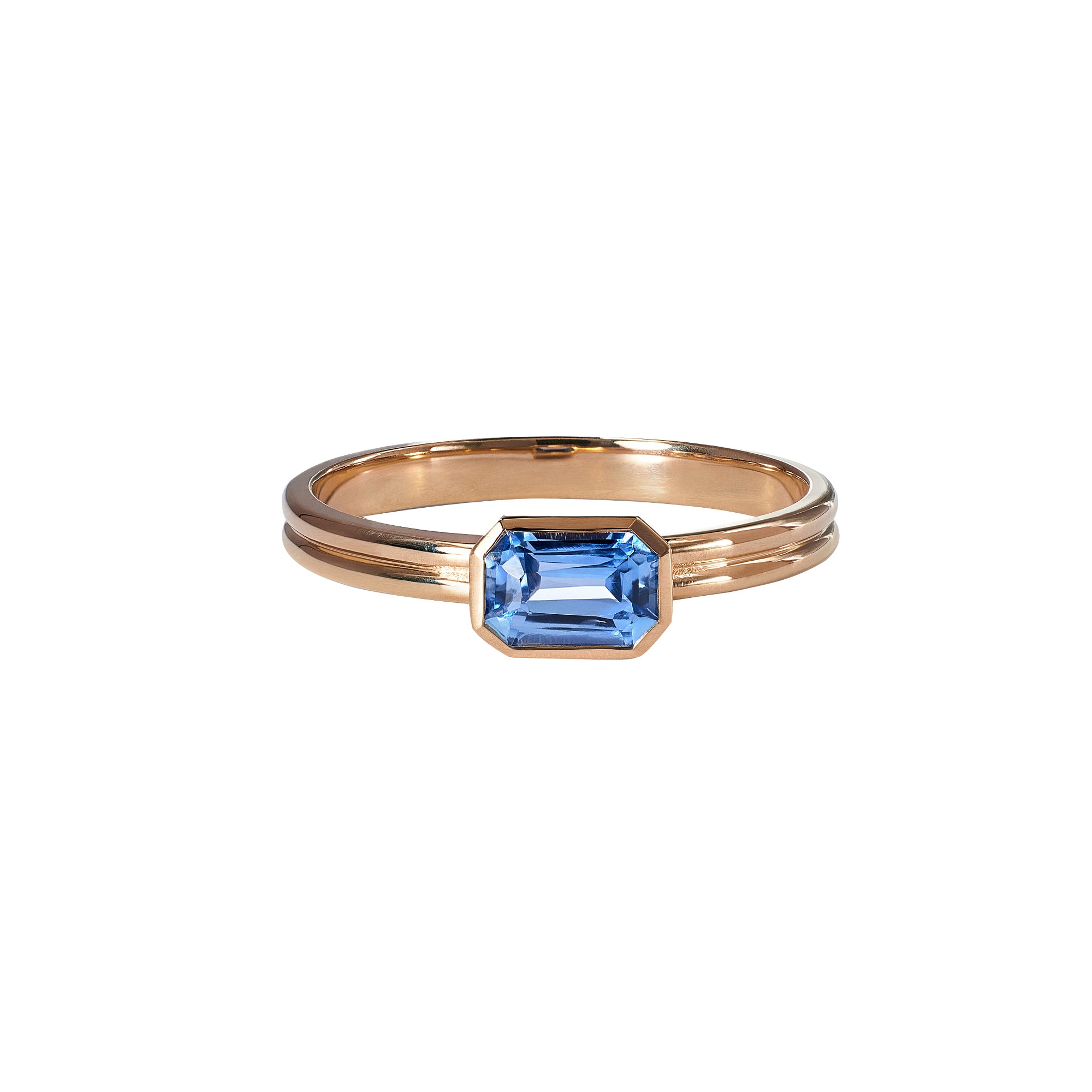 Medium Blue Sapphire Double Band Solitaire Ring