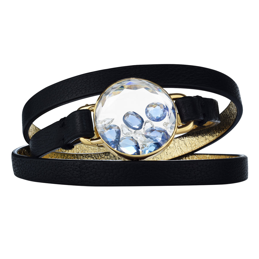Italian Leather Kaleidoscope Shaker Bracelet 18K Yellow Gold 20"
