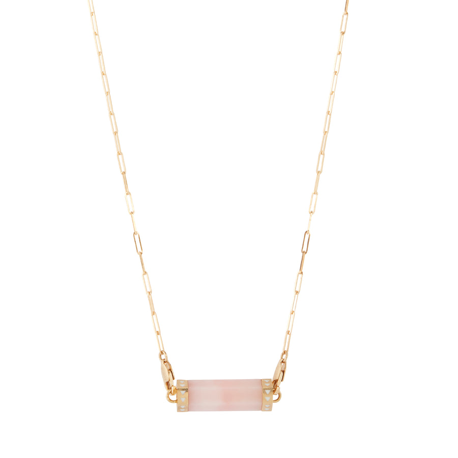 Maqé Pink Opal Divinty Bar Pendant Small Link Chain Necklace front view