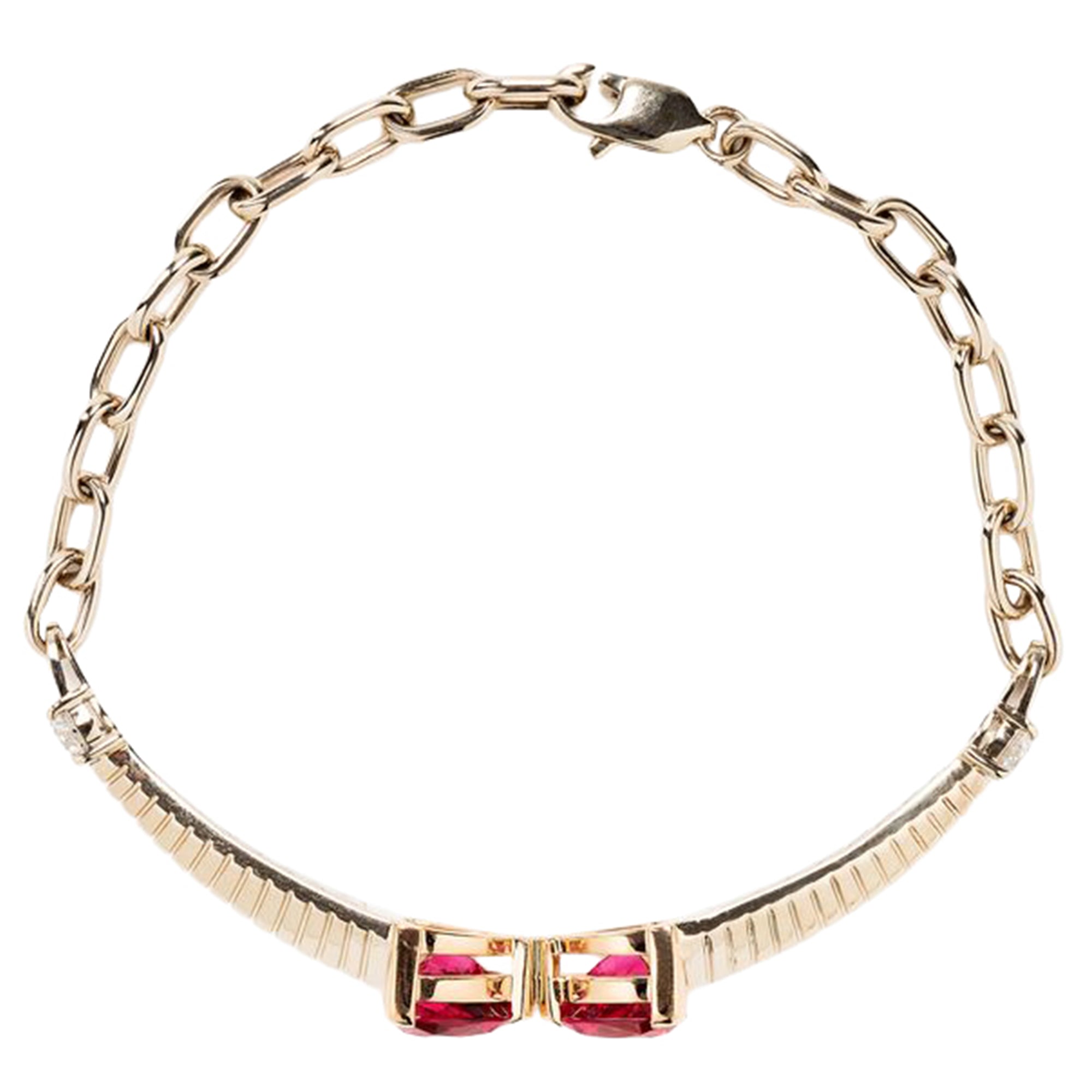 Rubellite and Diamond Bowtie Bracelet