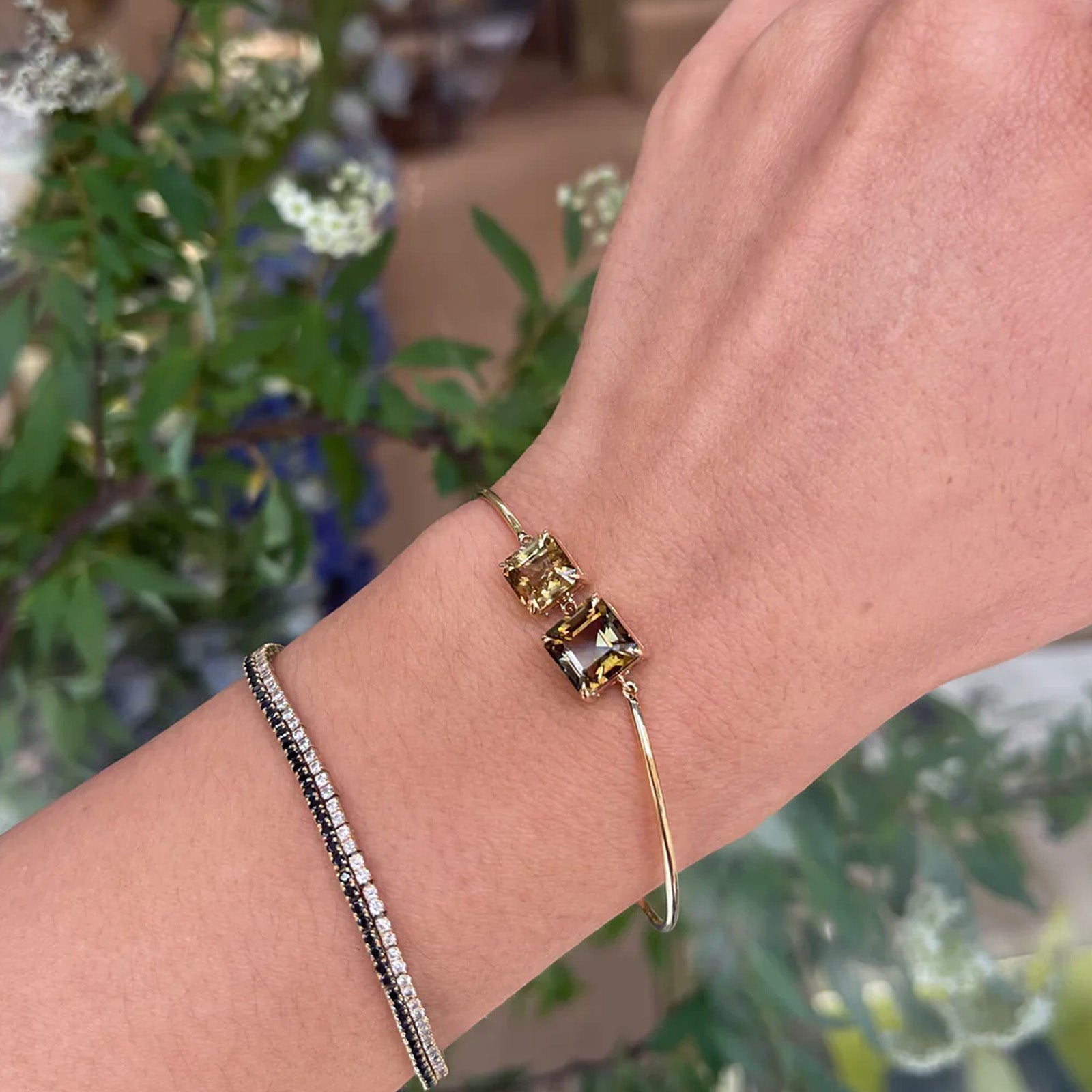 YI Collection Color Change Tourmaline Duo Bangle - Bracelets - Broken English Jewelry on model