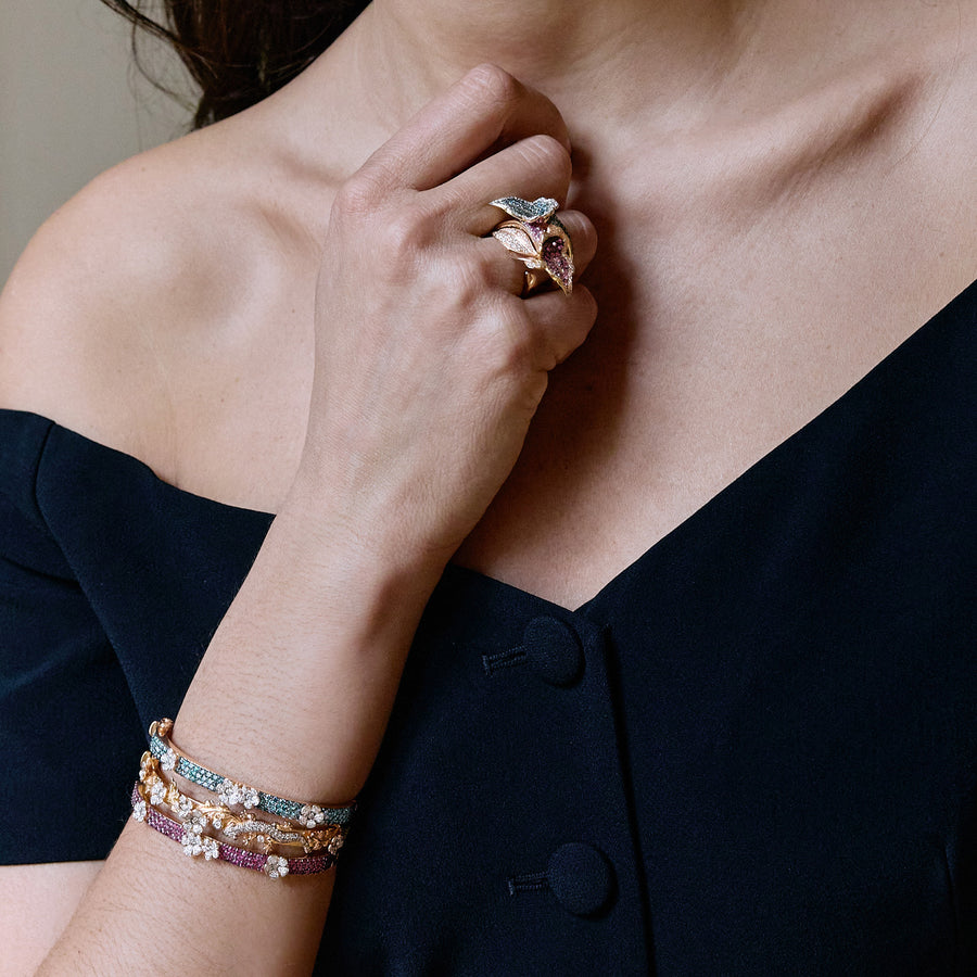 Aida Bergsen Blue Flower Bangle - Necklaces - Broken English Jewelry on model