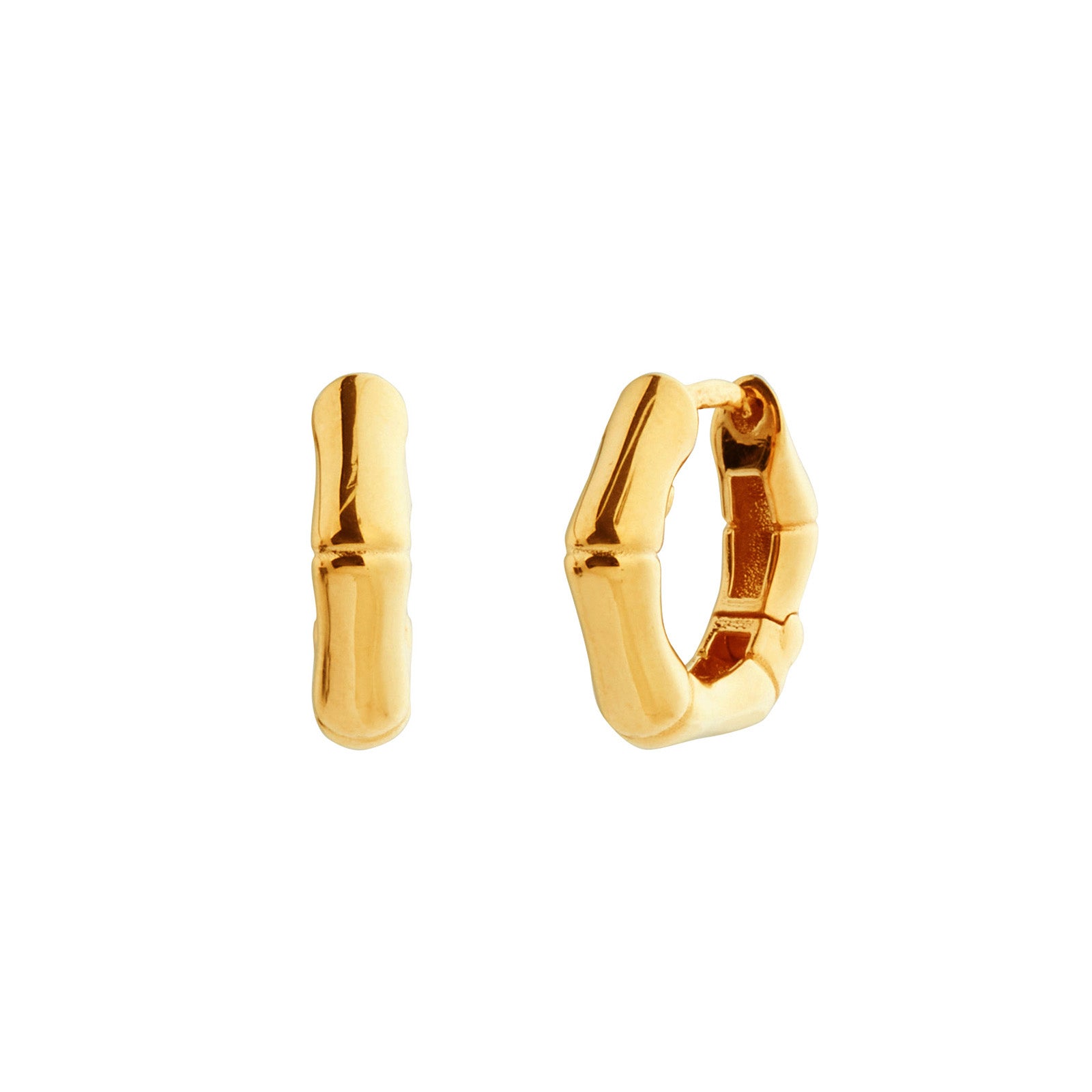 BE Jewelry Bamboo Huggie Earrings - Earrings - Broken English Jewelry front and angled view