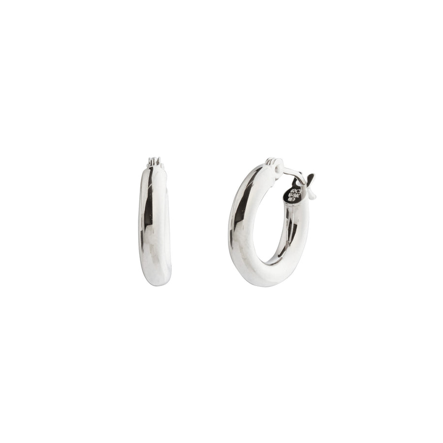 BE Jewelry Mini Shiny Lite Tube Hoops - 3mm - White Gold - Earrings - Broken English Jewelry front and angled view