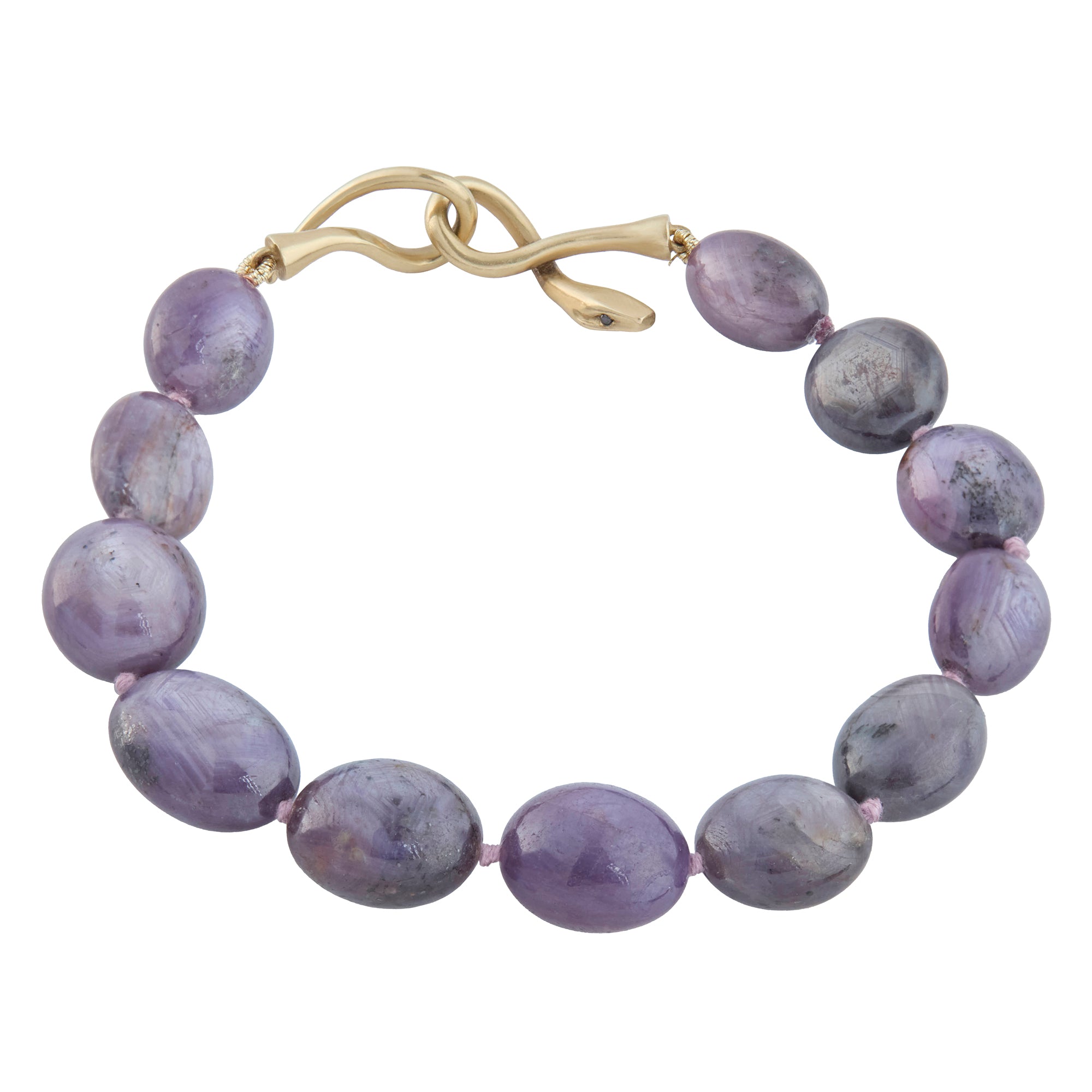 Lilac Tourmaline, Black Diamond and Ruby Boa Bracelet