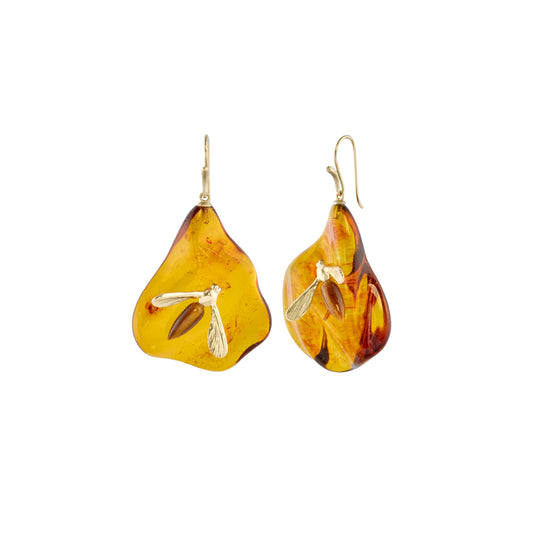 Black Diamond, Tigers Eye Bees and Baltic Amber Honey Drop Earrings - Main Img