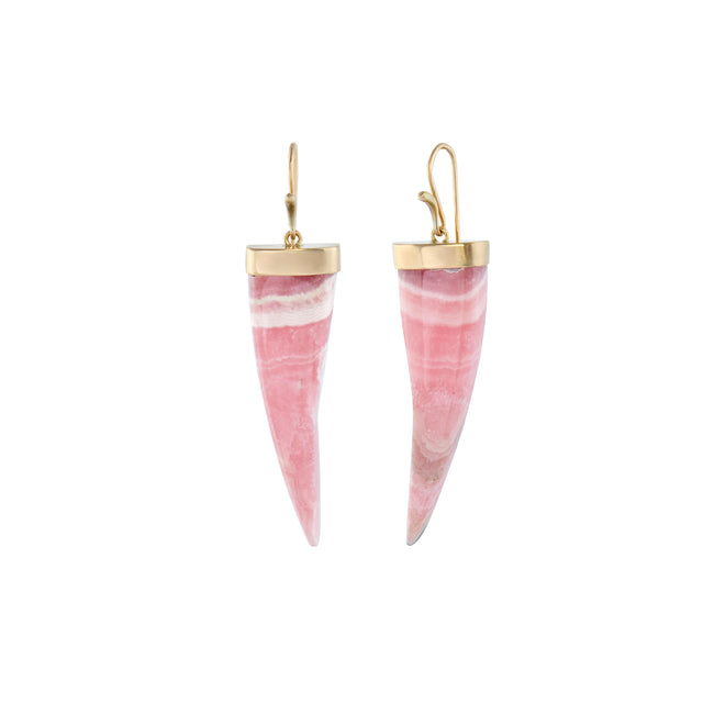 Oak Rhodochrosite Long Amazon Claw Earrings