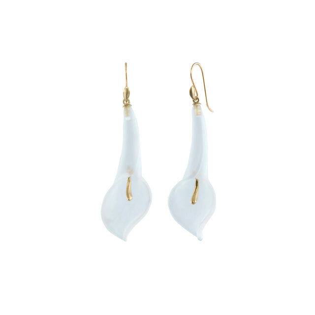 Large Frosted Quartz Long Calla Lily Earrings