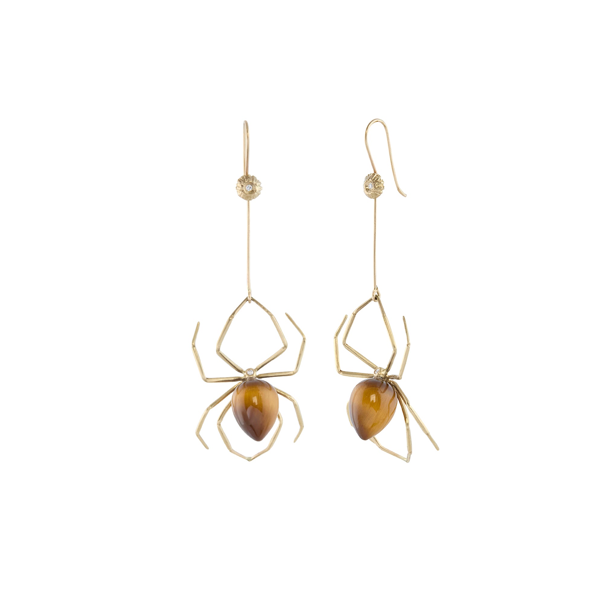 Diamond and Tigers Eye Spider Earrings