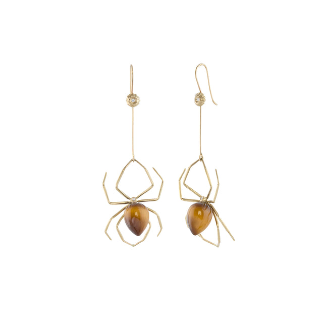 Diamond and Tigers Eye Spider Earrings