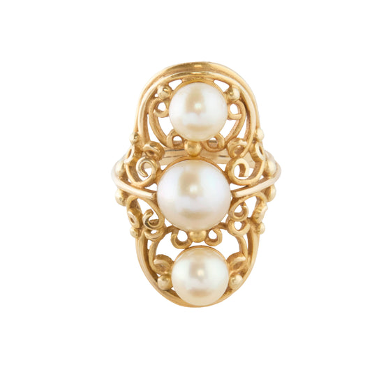 Three Pearl Elongated Ring - Main Img