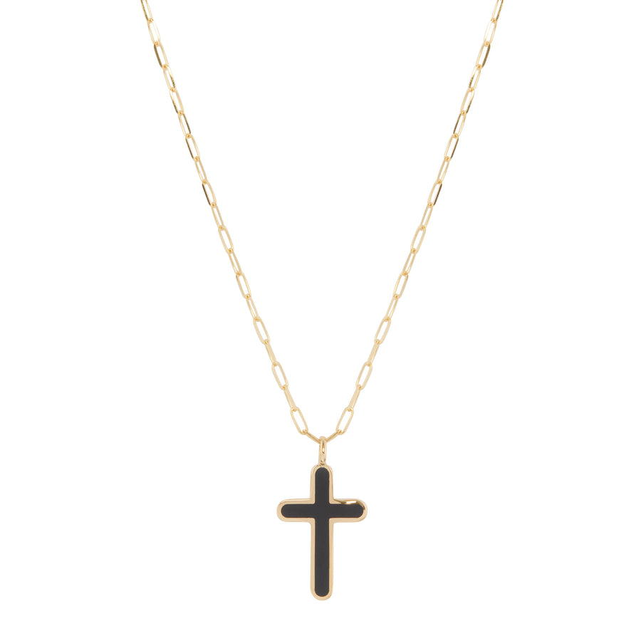Small Black Enamel Cross Necklace