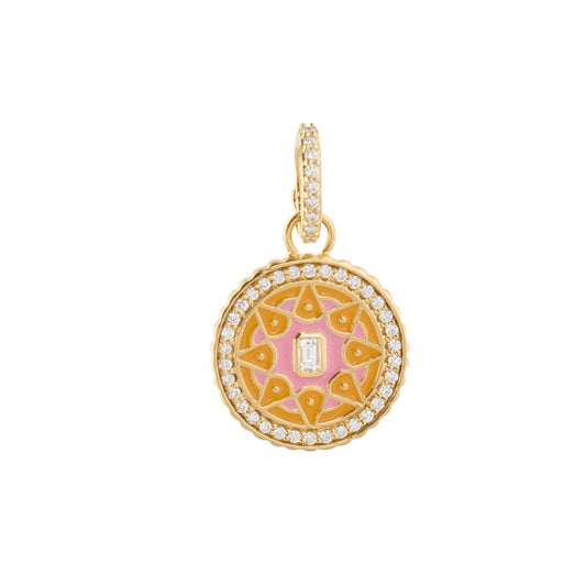 Diamond Clementine and Pink Enamel Mandala Pendant - Main Img