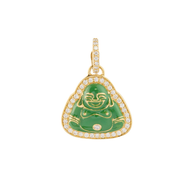 Small Kelly Green Enamel Happy Buddha Pendant with Diamond