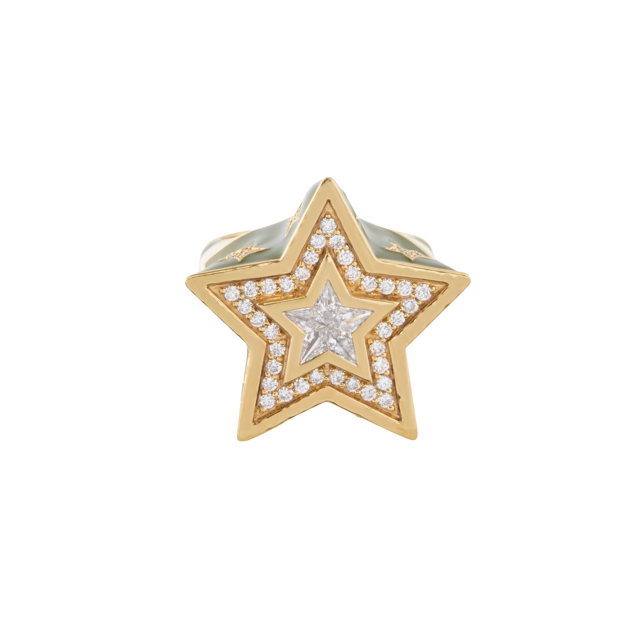 Army Green Enamel Kite Star Signet Ring with Diamond