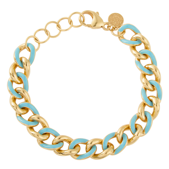 Sky Blue Enamel Alternating Cuban Link Bracelet
