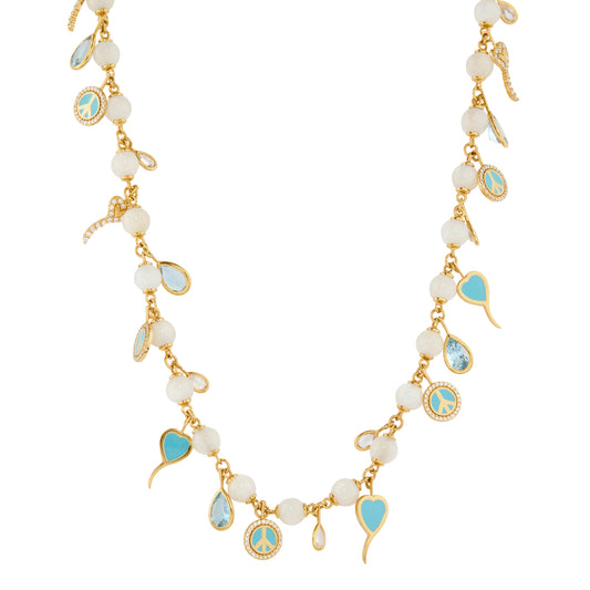 Diamond, White Sapphire, Aquamarine, Moonstone Wire Wrap Necklace - Main Img