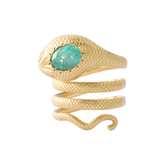 Snake Ring - Emerald and Diamond - Main Img