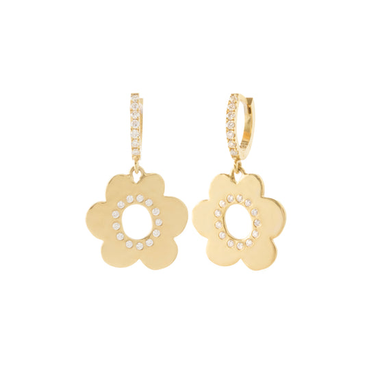 Flower Drop Huggie Earrings - Main Img