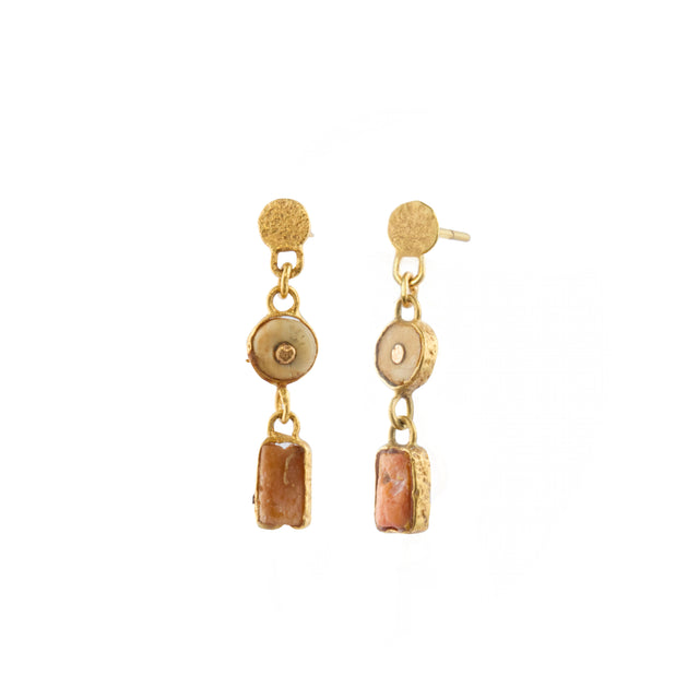 Ancient Chimu Bead Double Drop Earrings