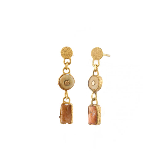 Ancient Chimu Bead Double Drop Earrings - Main Img