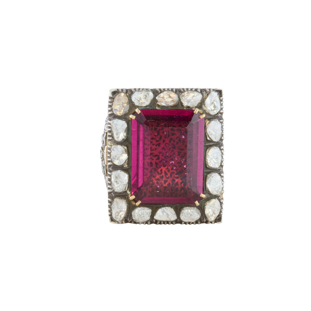 Indo Russian Tourmaline and Diamond Poison Ring