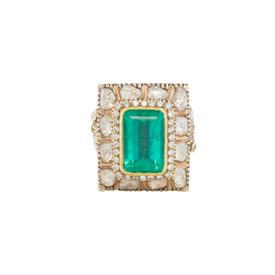 Indo Russian Emerald and Diamond Poison Ring