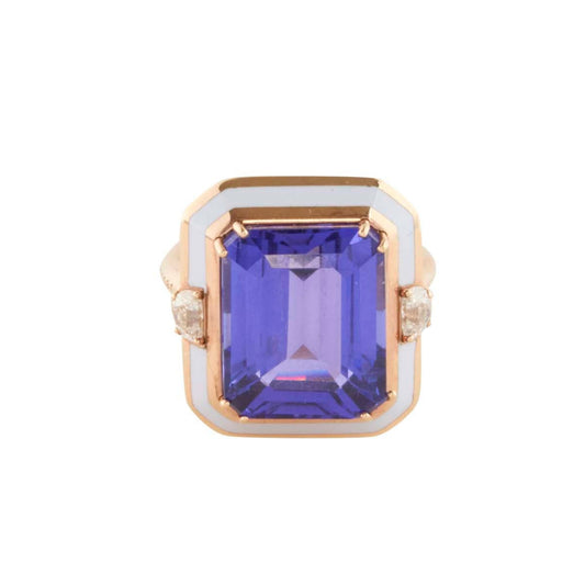 Tanzanite and Diamond Lilac Enamel Ring - Main Img