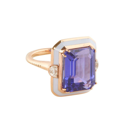 Tanzanite and Diamond Lilac Enamel Ring