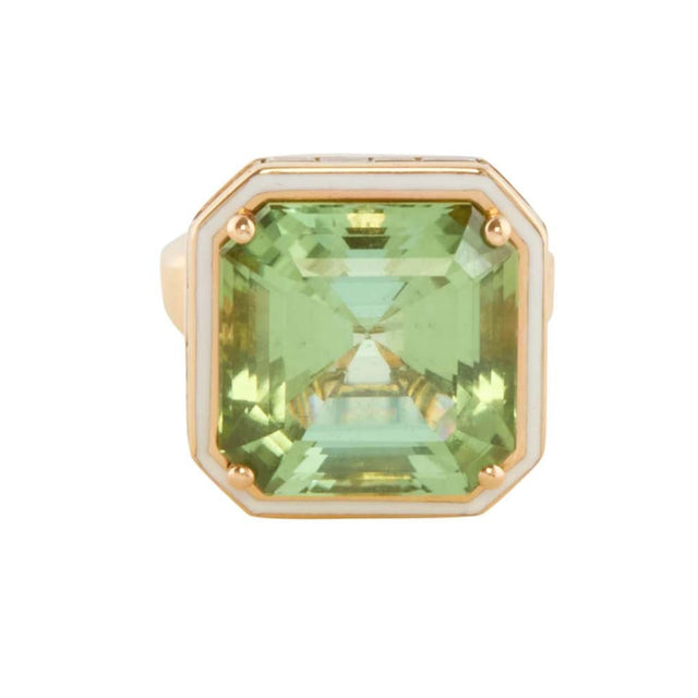 Mega Tourmaline and Diamond Ivory Enamel Ring