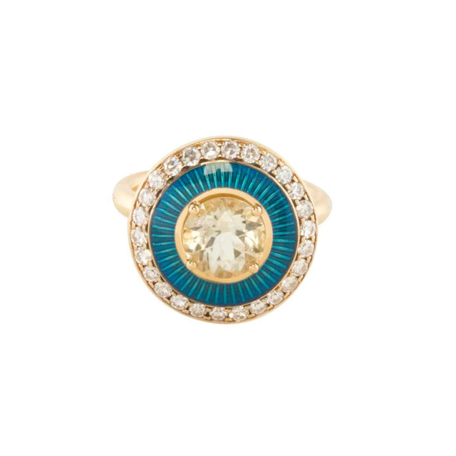Tourmaline and Diamond Sky Blue Enamel Mina Ring