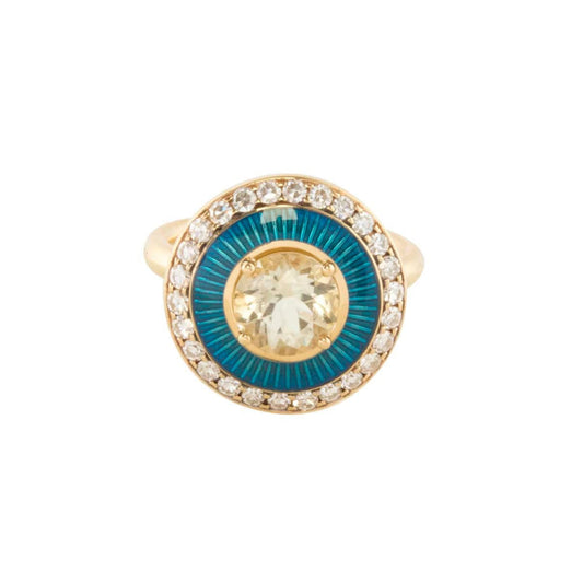 Tourmaline and Diamond Sky Blue Enamel Mina Ring - Main Img