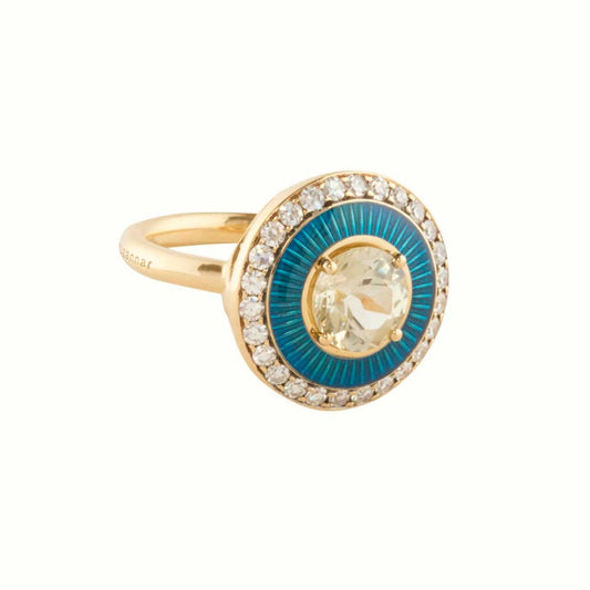 Tourmaline and Diamond Sky Blue Enamel Mina Ring