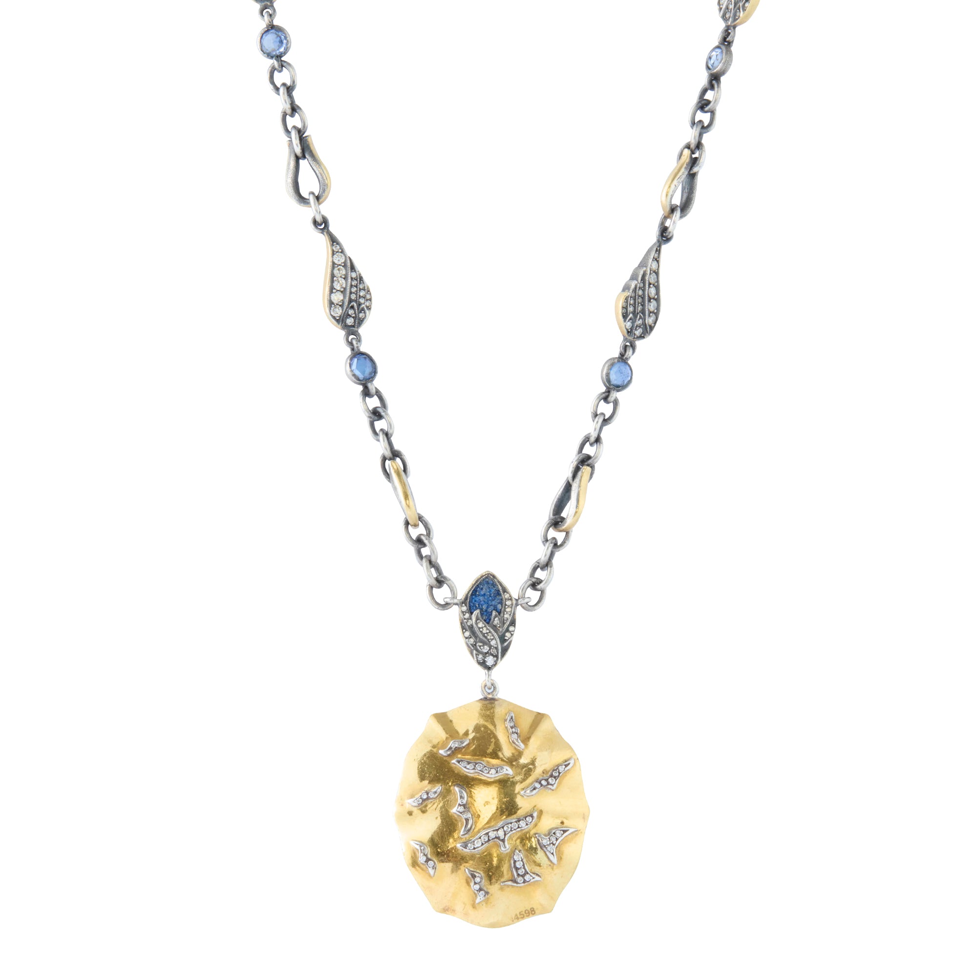 Reversed Carved Rock Quartz and Diamond Bird in Flight Necklace