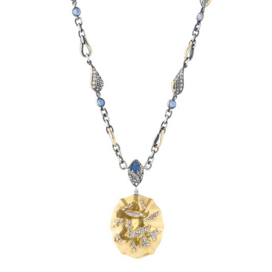 Reversed Carved Rock Quartz and Diamond Bird in Flight Necklace