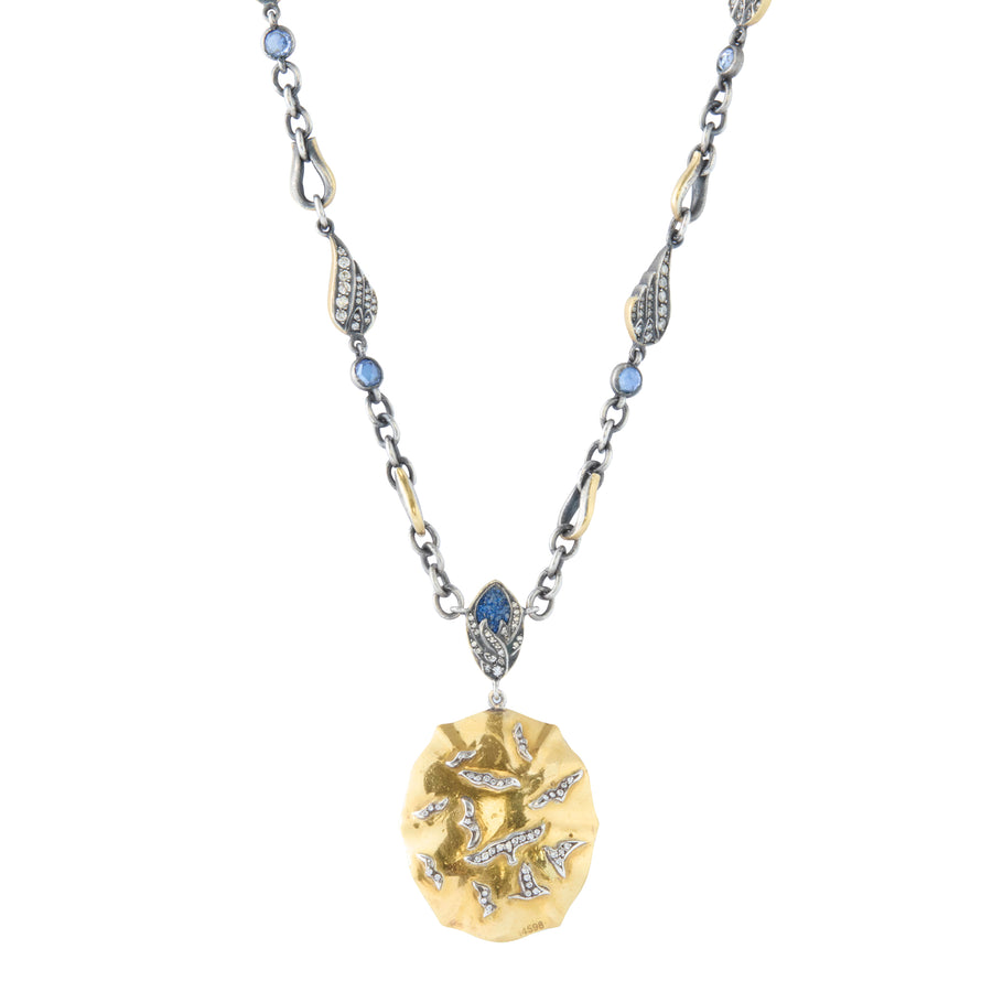 Reversed Carved Rock Quartz and Diamond Bird in Flight Necklace