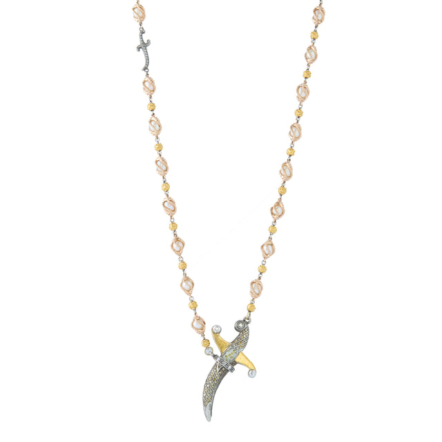 Blush Pearl, White and Fancy Diamond Necklace