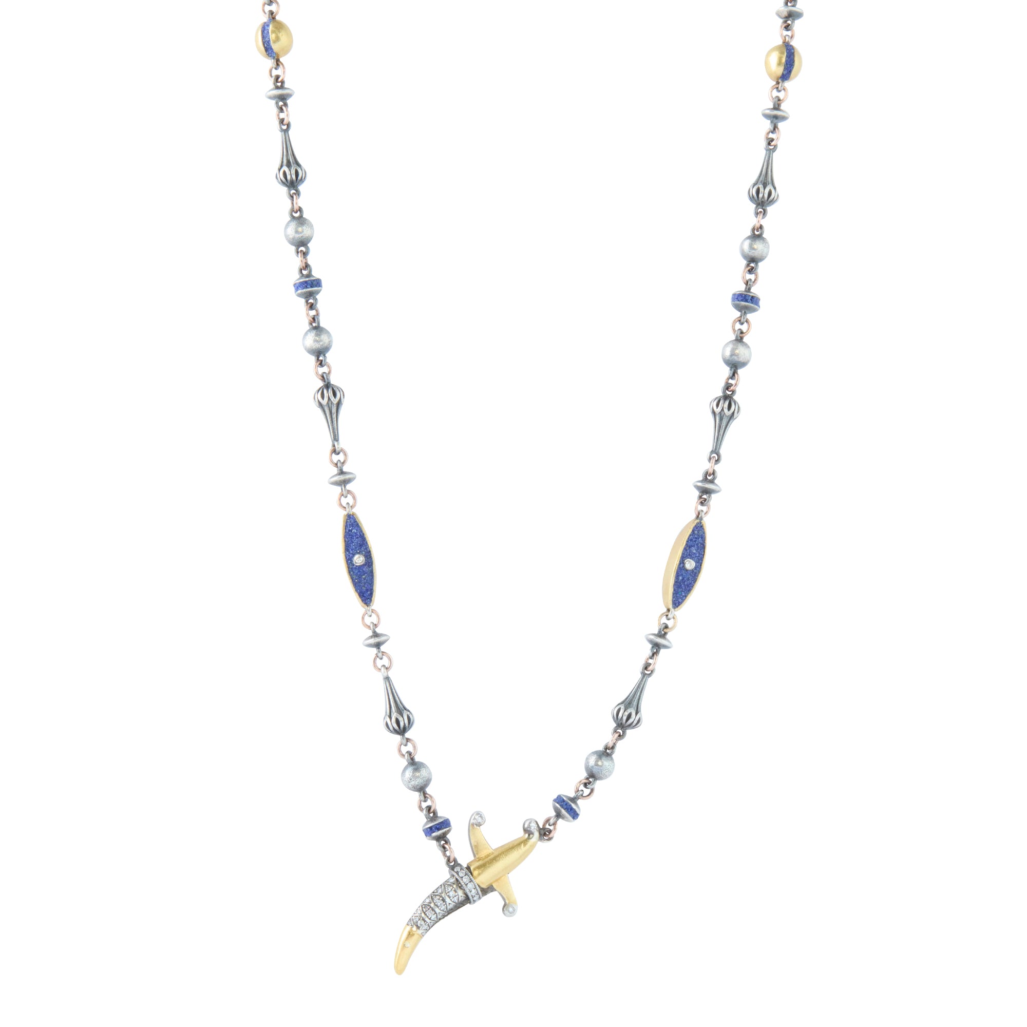 Micro Mosaic Accent Dagger Necklace with Diamond