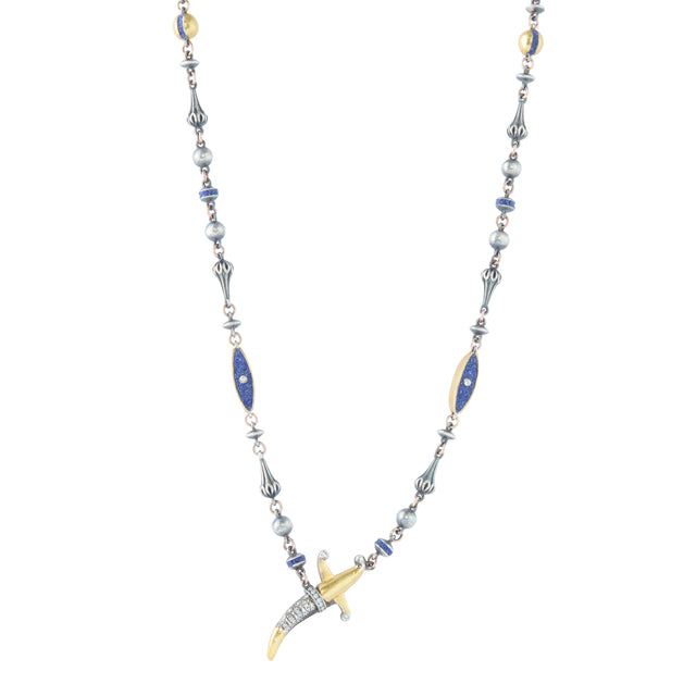 Micro Mosaic Accent Dagger Necklace with Diamond