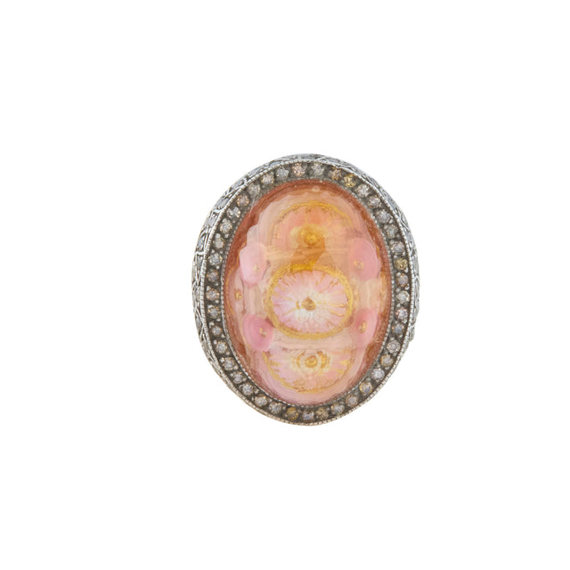 Reversed Carved Ottoman Arch Ring with Brown Diamond and Citrine