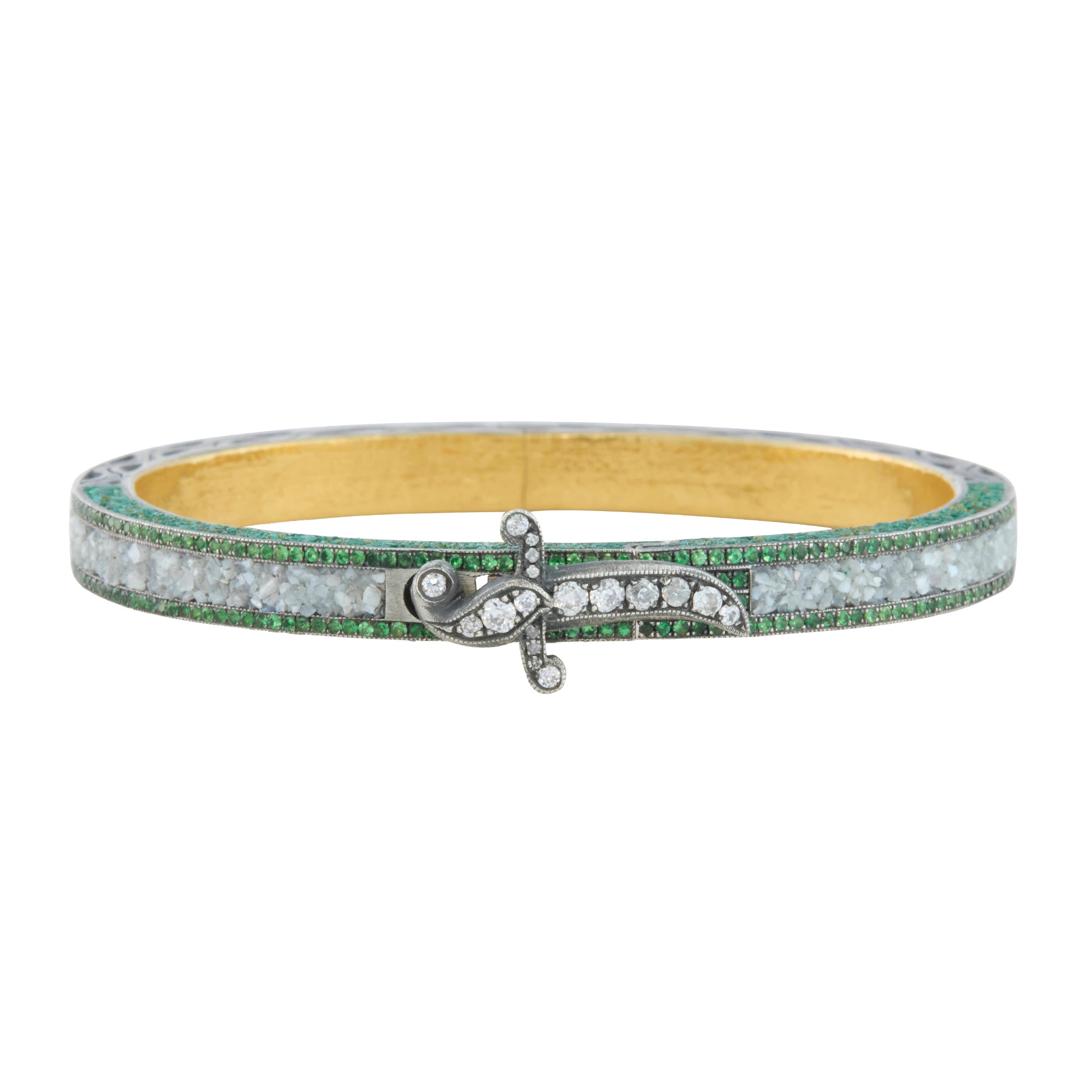 Dagger Bangle with Green Garnet, White and Yellow Diamonds