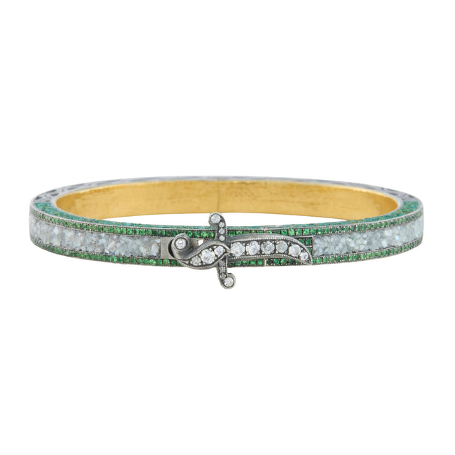 Dagger Bangle with Green Garnet, White and Yellow Diamonds