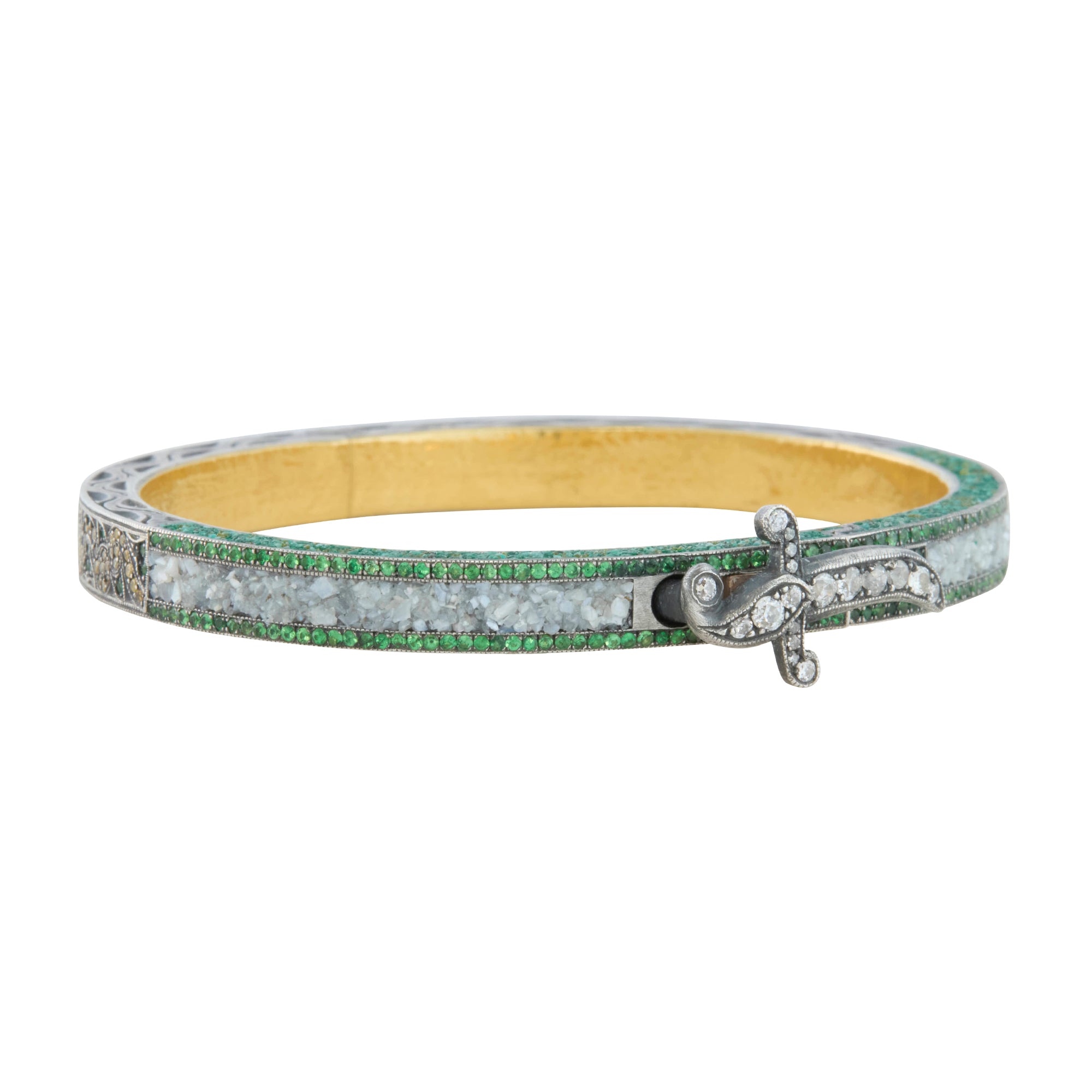Dagger Bangle with Green Garnet, White and Yellow Diamonds